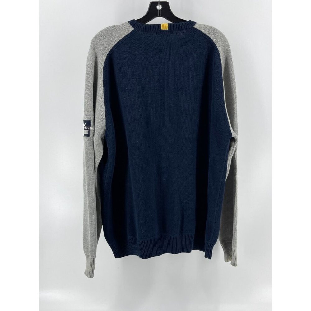Nautica Men's 100% Cotton Navy Blue Gray Long Sleeve Knit Sweater Size Medium - Picture 3 of 9